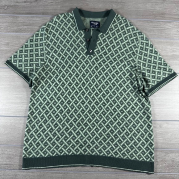 Abercrombie & Fitch Other - Abercrombie & Fitch Knit Polo XL Green Geometric Lattice Short Sleeve Sweater